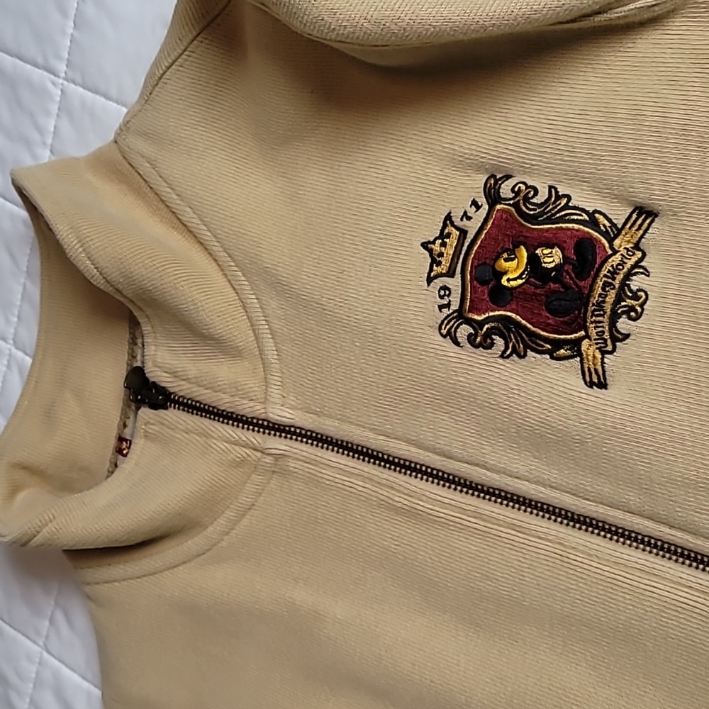 Vintage Yellow Embroidered Crest Walt Disney World zip-up Cardigan Sweater